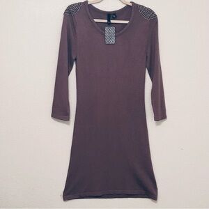 NWT H&M Mauve Stretch Knit Long Sleeve Sz 12 Bodycon w/ Embellished Shoulders
